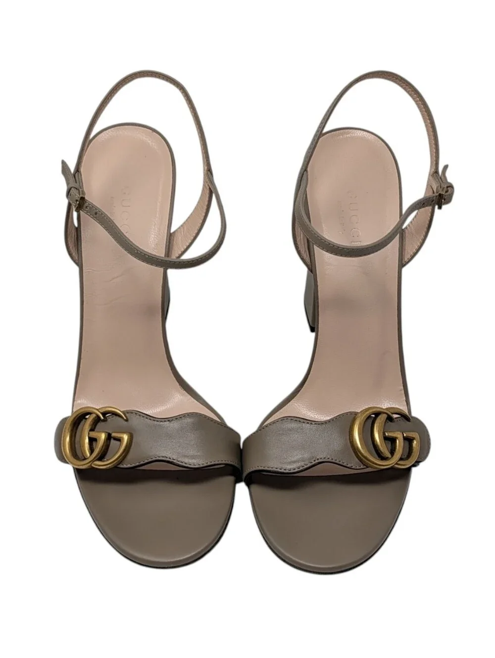 Gucci Marmont Taupe Scalloped Block Heeled Dress Up Sandal Size EU 39